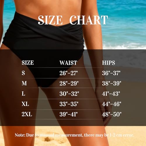 Womens Bikini Bottoms High Waist Tummy Control Swim Briefs Cross Front Ruched High Rise Bikini Pants Stretchy Full Coverage Swimwear Bottoms (UK, Alpha, XL, Regular, Regular, Black) - Image 3