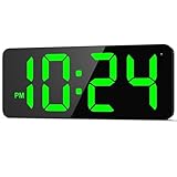 LED Digital Wall Clock with Large Display, Big Digits, Auto-Brightness, 12/24Hr Format, Modern Electric Small Silent Wall Clock for Living Room, Bedroom, Classroom, Farmhouse, Kitchen, Office - Green
