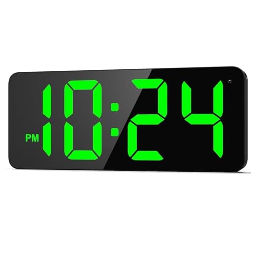 LED Digital Wall Clock with Large Display, Big Digits, Auto-Dimming, 12/24Hr Format, Modern Electric Small Silent Wall Clock for Living Room, Bedroom, Classroom, Farmhouse, Kitchen, Office - Green