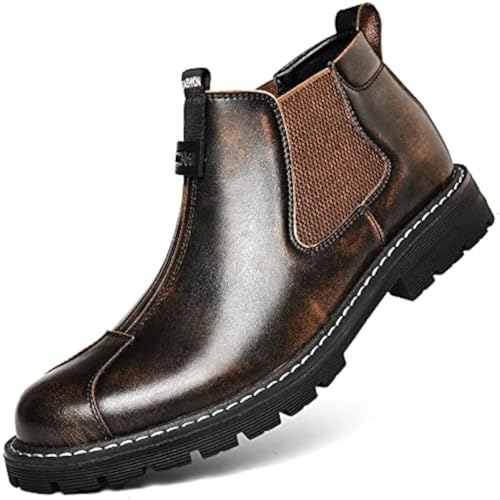 Men's Chelsea Boots For Men Oxfords Dress Leather Shoes Mens Formal Casual Man Work Fashion Brown Size 8 Loafers Slip On Male Hiking Cowhide Shoe High Top