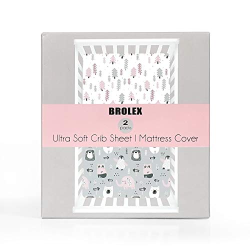 BROLEX Baby Fitted Crib Sheets: Kid Crib Sheets - Set of 2 for Toddler Standard Size Crib Mattress for Boys and Girls - Jersey Knit Crib Bed Sheets Jungle Animals