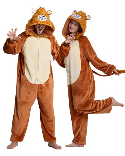 ANMIBOBU Unisex Adult Onesie Pajamas Animal Cosplay Halloween Costume One Piece Plush Sleepwear Homewear Roaring Lion-M