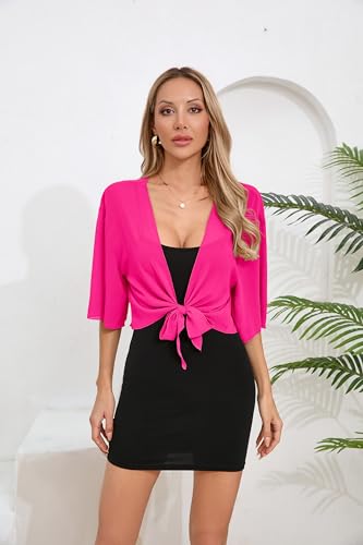 Image of TASAMO Women's 2026 Summer Lightweight Short Bolero Cardigan Shrug Sheer Tie Front Top 3 /4 Sleeve Jacket for Dress
