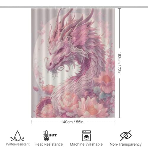 Rideau de douche dragon imperméable en tissu polyester lavable 140x183cm - 4