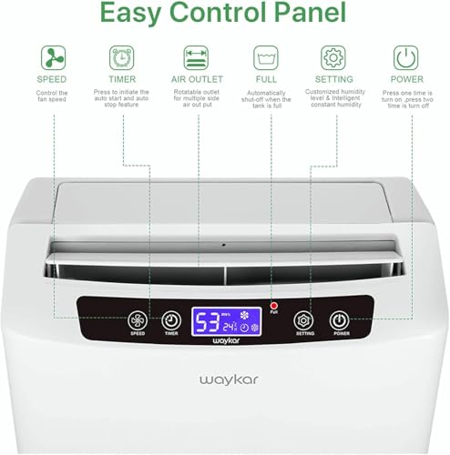 Image of Waykar 34 Pints Energy Star Dehumidifier for Spaces up to 2,000 Sq. Ft at Home, in Basements and Large Rooms with Drain Hose and 0.66 Gallons Water Tank