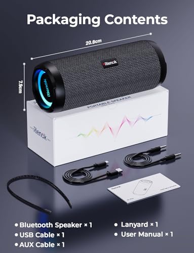 RIENOK Bluetooth Speaker 40W Wireless Speaker Portable Dual Pairing HD Stereo Sound IPX7 Waterproof Bluetooth 5.3 Outdoor Sport Speaker - Image 8