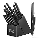 KUISINE Upgraded Chef Knife Set One Piece Molding High Carbon Stainless Steel,Super Sharp Blade Ergonomic Steel Handle,Knife Block Set with Built-in Sharpener(EX Black Pro,15PCS)