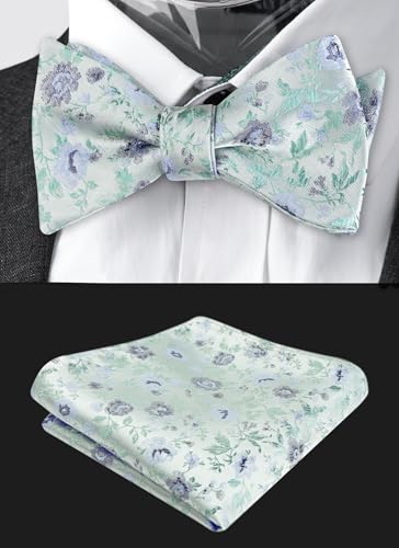 Image of Alizeal Mens 2pcs Floral Pattern Bow Tie Set | Self-tied Pocket Square Colorful Perfect for Weddings Proms Business