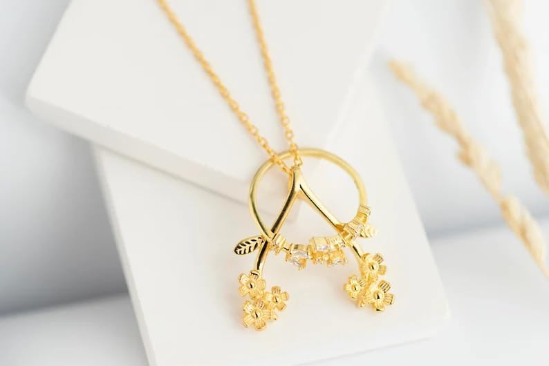 Dainty Ring 14K Gold Plated Necklace Holder Flower Necklace Leaf Engagement Wedding Ring Keeper Wishbone Pendant Necklace For Nurse Doctor Wife Women Gift Jewelry - Image 5