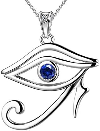 Jewmon Egyptian Eye of Horus Necklace Wedjat Horus Eye of Ra Adjustable Ring Stud Earrings Set Sterling Silver Ancient Egypty Horus Eyes of Ra Lucky Protection Jewellery for Men Women