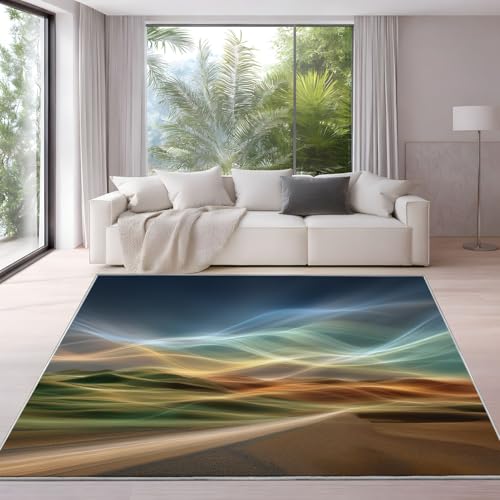 Tappeto per Soggiorno, Camera da Letto e Corridoio - 120 x 160 cm, Morbido Microfibra Tappeti, Pelo Corto, Antiscivolo, Carpet Lavabile in Lavatrice, Verde Chiaro, Etereo Dune Di Sabbia Onde