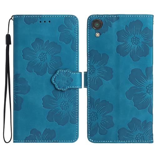LMFULM® Hülle für Sony Xperia L1 G3311 G3312 G3313 (5,5 Zoll) PU Leder Magnet Brieftasche Lederhülle Handytasche Stand Ledertasche Flip Cover Prägung Groß Geblümt Blau