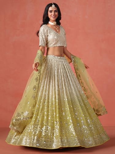 Image of Zeel Clothing Women Georgette Semi stitched Sequins Zari Embroidered Lehenga Choli With Dupatta (7086-Latest, Free size)