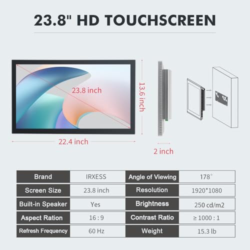 Image of 23.8 inch Industrial Touch Panel PC, Ratio 16:9 Multi-Touchscreen-Monitor,Wall Mounted Touch Screen Panel Computer,WiFi & Built-in Speakers,IP65 Front,Win 10 I5 RAM 8G+256G SSD