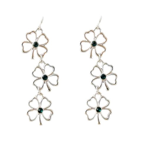 St.Patrick's Day Unique Lucky Four Leaf Clover Connect Dangle Earrings For Women / AZERCLA02-SGR