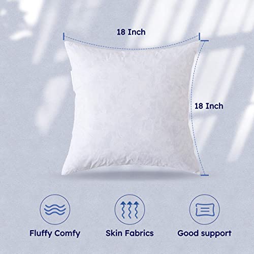 Downcool 100% Cotton Stuffer Throw Pillow Insert, Square Down And Feather Filled Decorative Bed Sofa Insert, 18X18 Inch, White #TOP4