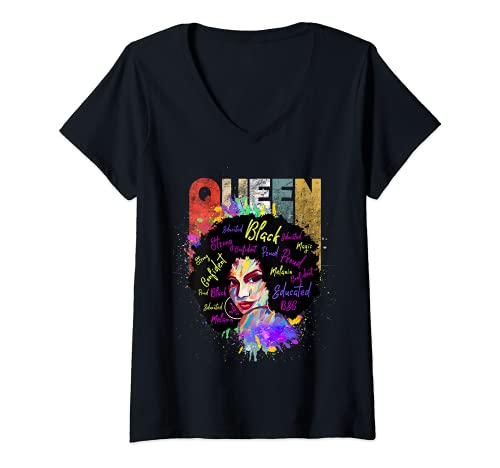 Femme Cool Women Black Educated Melanin Queen Girl Graphic Design T-Shirt avec Col en V