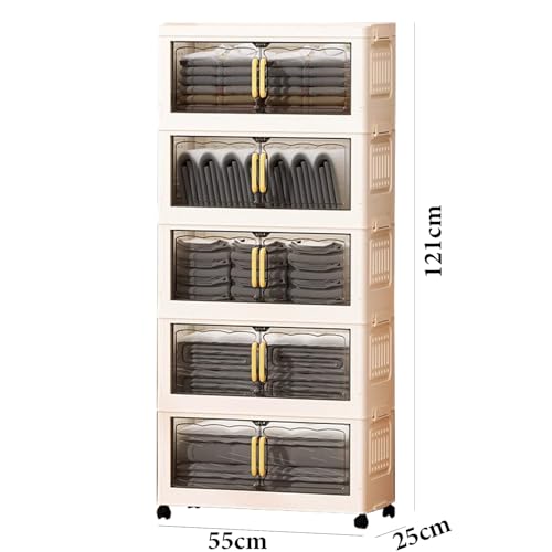 Image of House of Quirk 5 Layer Foldable Storage Box with Lid & 5 Clear Window - Stackable, Collapsible, Large Capacity Organizer for Clothes, Toys, Books, Bedroom, Closet & Office - Durable & Space-Saving