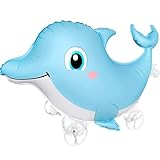 Self-Standing Walking Dolphin Balloons with Wheels Birthday Party Decorations Kids Gift Ocean Animals Foil Mylar Balloon Cute Sea Theme Birthday Party Children Toys Supplies(Blue)
