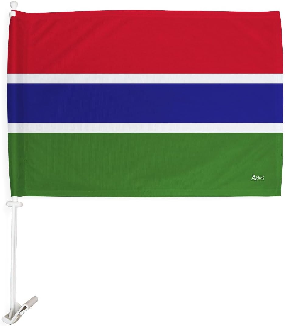 Team Gambia Car Flag Bandera para Carros De Gambian Decor for Window Clip Mount Auto Accessories Sport Fan Gifts League Olympics Party Supplies Patriotic Decorations Made in USA