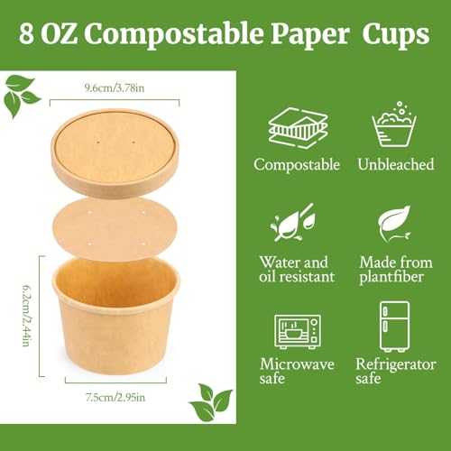 Image of 8 Oz Paper Soup Cups with Lids, 50 Pack Paper Ice Cream Cups