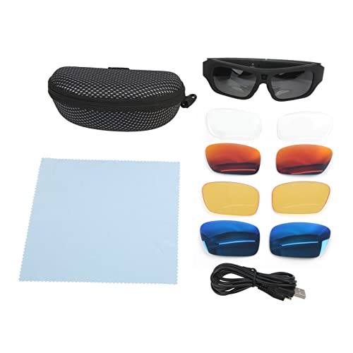 Lunettes de Caméra 3840x2160 4K, Lunettes de D'enregistrement Vidéo Intelligentes 2048x1152 30FPS, Lunettes d'action pour Sports de Plein Air avec 4 Paires D'objectifs de