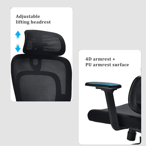 Image of MRC Seltos Cushion Ergonomic High Back Mesh Office Computer Chair with Height Adjustable Orthopedic Spring Lumbar Support,4D Armrests,Multi Lock Mechanism,Seat Sliding (Black)