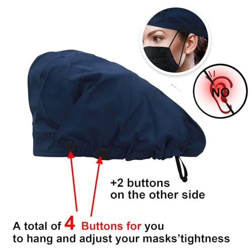 Image of Bouffant Caps with Button and Sweatband, Adjustable Scrub Caps for Women Men, One Size Multi Color