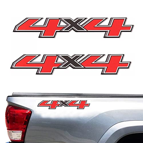 Image of 4X4 Car Decal Stickers 2Pcs, Auto Decoration Accessories Emblem Replacements Fit Ford F-150 F-250 F-350 Tacoma Tundra Ram Silverado Truck Pickup SUV, with Squeegee 1Pcs, Black-and-Red