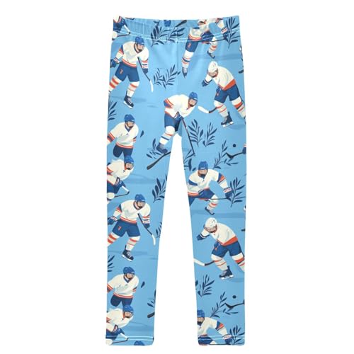 Hockey Player Leaf Blue Girls Leggings Kids Yoga Pants Dance Active Tights 4T