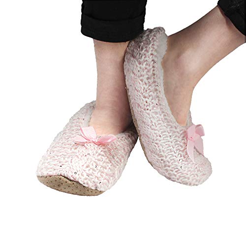 Image of BambooMN Women's Stripe Patterned Non-Slip Lined Travel Home Slippers - 2 Pairs