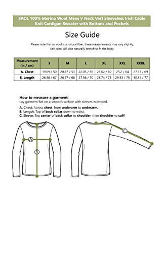 Saol 100% Irish Merino Wool Mens V Neck Vest Sleeveless Cable Knit Cardigan Sweater With Buttons And Pockets (Charcoal, Xlarge) #TOP4