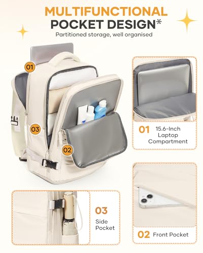 Image of coofay Beige Travel Backpack For Women Men Airline Approved Personal Item Carry On Flight Approved Waterproof Backpack For Traveling On Airplane Weekender Travel Bag