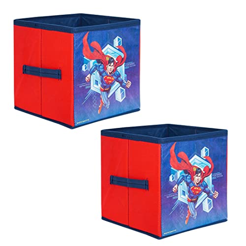 PrettyKrafts Superman Toys Organizer Storage Box for Kids (Blue, Small) - Set of 2 Pieces, Square