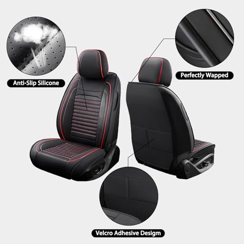 Image of Car Seat Covers Fit for VW Jetta 2007-2026(BlackRed,Front) | Full Coverage Faux Leather Seat Protector Waterproof Airbag Compatible and All-Weather Automotive Seat Covers