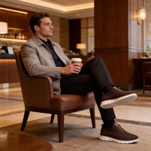 Image of Wearbreeze Men's Business Casual Oxford Sneakers - Lightweight Lace-Up Dress Shoes for Work, Travel & Daily Commute