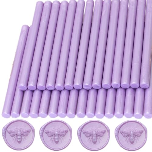 Wax Seal Sticks Lilac Purple, ONWINPOR 30pcs Glue Gun Wax Sealing Sticks for Wax Seal Stamp, Mini Wax Gun Sticks Suit for 0.28'' Glue Gun Great for Wedding Invitations, Letter, Envelope (Lilac Purple)