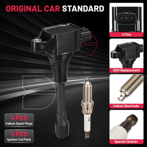 Image of BDFHYK Ignition Coil Pack UF549 and Iridium Spark Plug 9029 Compatible with Nissan Altima 2008 2009 2010 2011 2012 2013 Nissan Rogue Sentra Versa 2013-2021 Nissan Coil Pack NV200 Cube 2.5L Set of 4