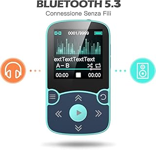 AGPTEK Lettore MP3 Running 32 GB, Lettore MP3 con Clip Bluetooth 5,3, MP3 Player Sport Mini Portatile, Contapassi Integrata, Radio FM, Registrazione, Lettura E-book, Slot TF Fino a 128 GB (Blu)