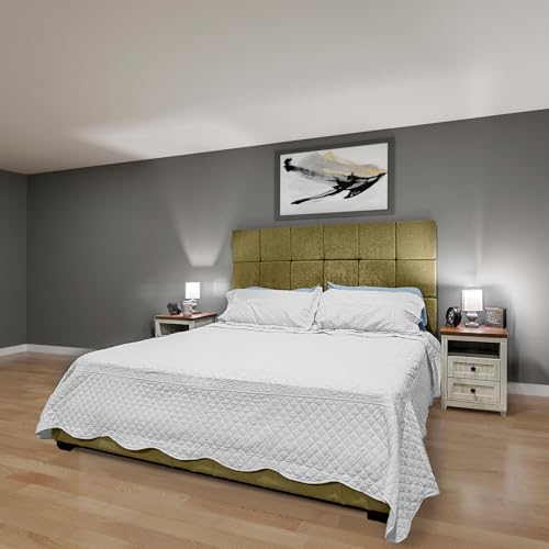 Grandeur Panel Systems Handmade Upholstered Headboard Panels | Peel and Stick Wall Panels | DIY Headboard Panels for Twin, Full, Queen, & King | (Olive) (18 Piece)