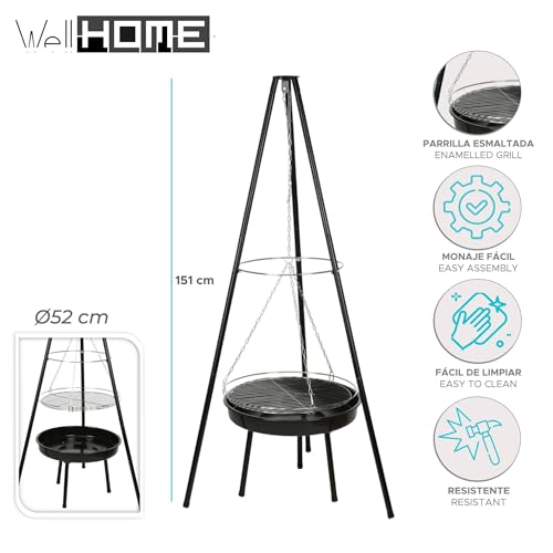 Well Home BBQ-Stativ mit Kette und Grillrost aus Stahl