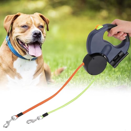 EIMSOAH Correas Retráctiles para Perros, Cuerda de Tracción LED de Doble Cabeza para Caminar Nocturno, 118 Pulgadas de Largo para Gatos, Perros, Rojo (Gris Oscuro)