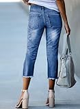 Sidefeel Women's Capri Jeans Trendy 2025 High Waisted Stretchy Straight Leg Raw Hem Capri Pants Sky Blue Size 6