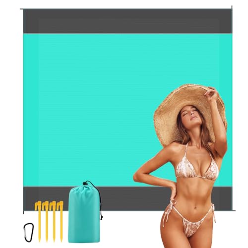 Manta de Playa, 250 x 200 cm Tapete de Praia, Alfombra de Playa Grande, Esterilla de Playa, Manta de Picnic Impermeable con 4 Clavos de fijación, para la Playa, Camping, Picnic, al Aire Libre