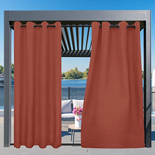 Image of Easy-Going Outdoor Curtains for Patio 1 Panel, 54x108 inch, Terra Red | Waterproof, Windproof, Weatherproof Privacy Outdoor Curtains for Cabanas Porches and Pergolas, Grommet Top and Tab Bottom