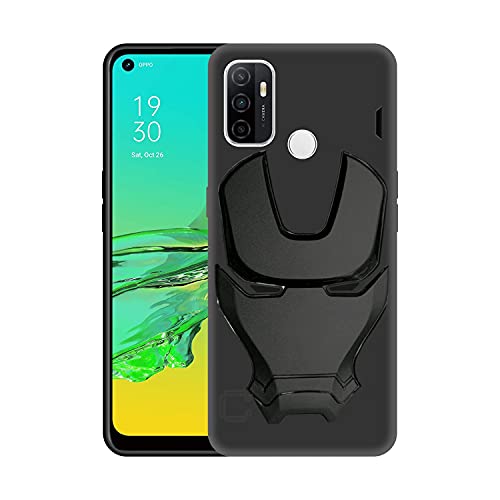 Image of COVERLY Official 3D Smooth Feel Avengers Logo Mask Soft Rugged Grip TPU Silicone Iron Man Engraved Cartoon Movie Engraved Silicone Rubber Matte Strong Back Cover for Oppo A33 (2020) -HD Black Avenger