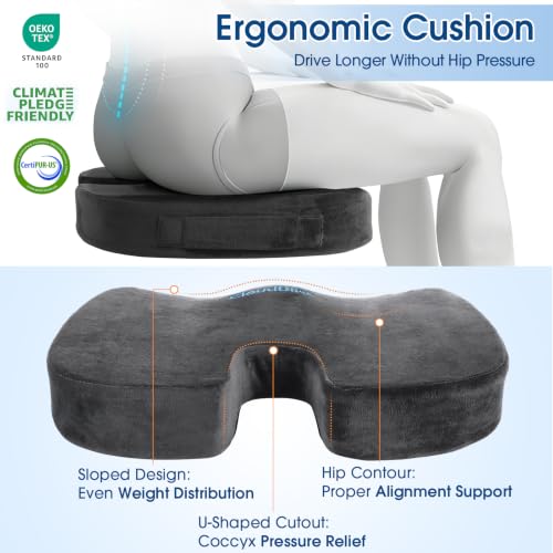 Image of CloudBliss Lumbar Support Pillow & Seat Cushion Set for Office Chair, Desk Chair, Wheelchair & Car-Memory Foam Back Support, Ergonomic Chair Cushions,Sciatica Pain Relief,Home Essentials(Grey,XL)