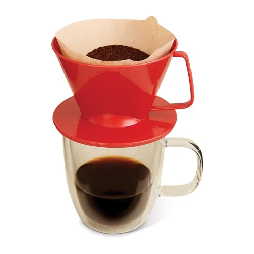 Fino Pour-Over Coffee Brewing Filter Cone, Number 4-Size, Red, Brews 8 to 12-Cups, Set of 2