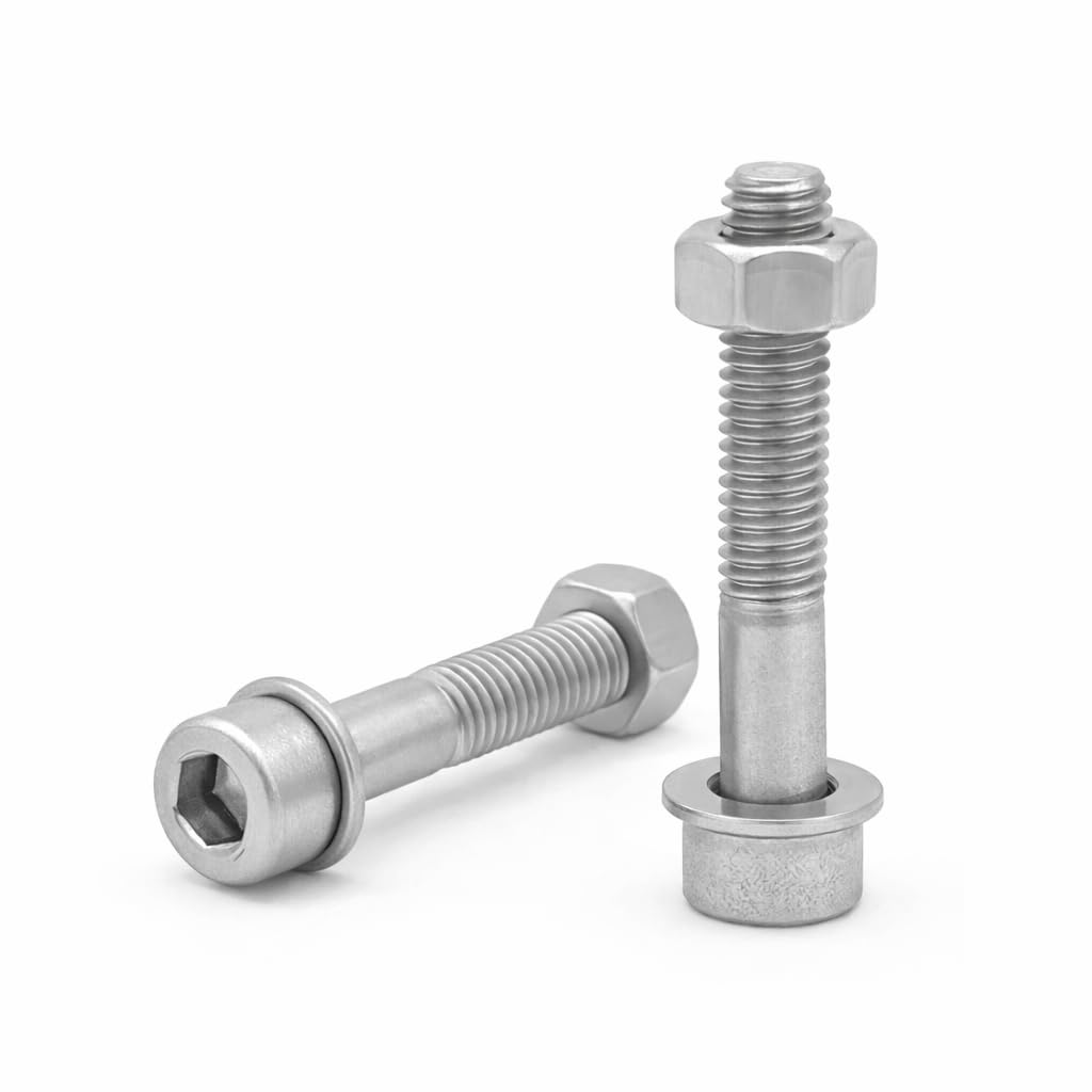 Vis à tête cylindrique à six pans creux. Vis Btr Acier inoxydable AISI 304 (A2). Mesure M6 x 60 mm. Comprend 100 vis avec 100 écrous et 100 rondelles (300 pièces). Partiellement filetées.