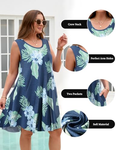 Image of JollieLovin Women Plus Size Curvy Summer Tank Sun Dresses Sleeveless Causal T-Shirt Dress Beach Swing Cover up(L-5X)